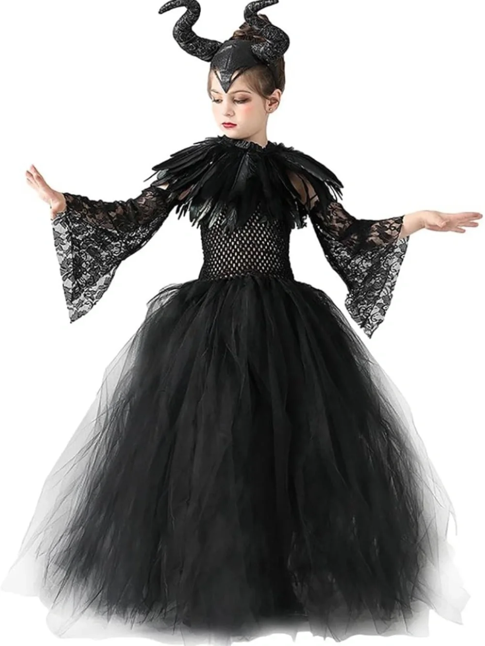 Girls Evil Queen Dress Up Costume for Halloween with accessories Size 110 (4-5)